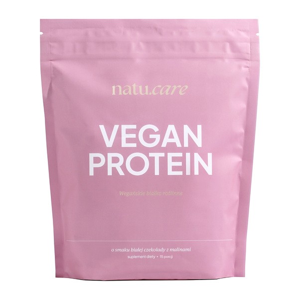 Natu.Care Vegan Protein, wegańskie białko, proszek, smak biała czekolada - malina, 525 g