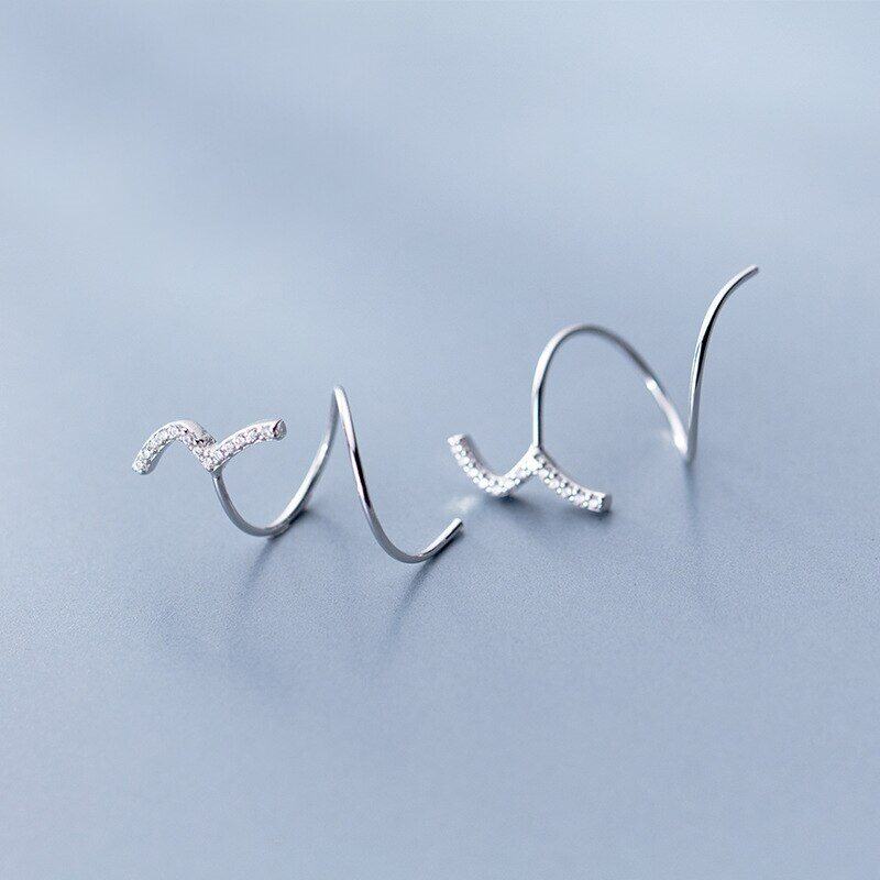 MloveAcc – Boucles d'oreilles puces authentiques en argent sterling 925 (forme corne) et boucles d'oreilles « Vague et Queue de Sirène » pour femmes et filles