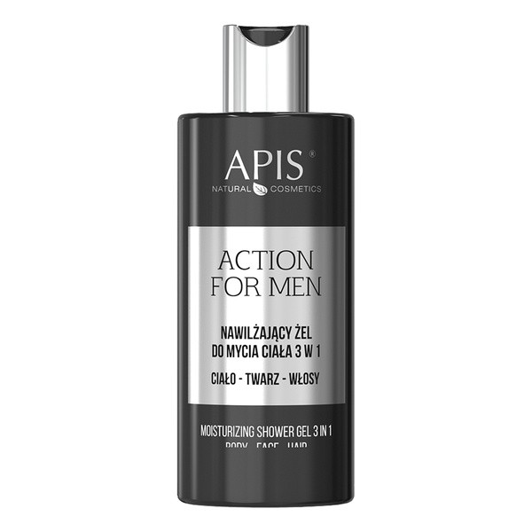 Apis Action For Men, nawilżający żel do mycia 3 w 1 ciało - twarz - włosy, 300 ml