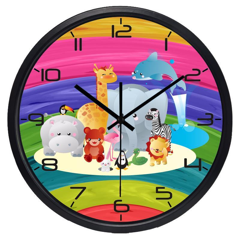 Cartoon Zoo Kinderkamer Wandklok Giraffe Zebra Nijlpaard Dierenklok