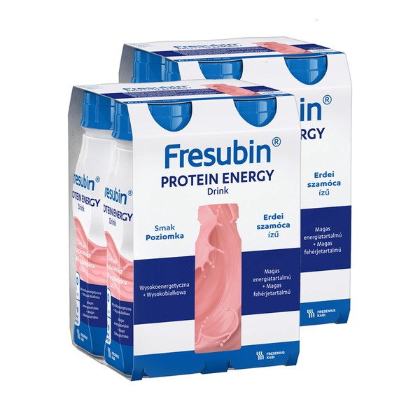 Zestaw 2x Fresubin Protein Energy Drink, płyn o smaku poziomkowym, 4 x 200 ml