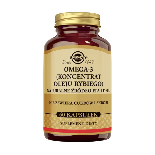 Solgar Omega- 3 (koncentrat oleju rybiego) Naturalne źródło EPA i DHA, kapsułki, 60 szt.