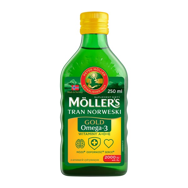 Mollers Gold Tran Norweski, płyn o smaku cytrynowym, 250 ml
