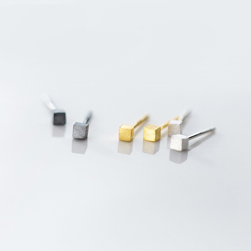 MloveAcc 925 srebro matowe Mini kostka kolczyki do uszu dla kobiet dziewczynki dzieci Earing Femme Square Jewelry