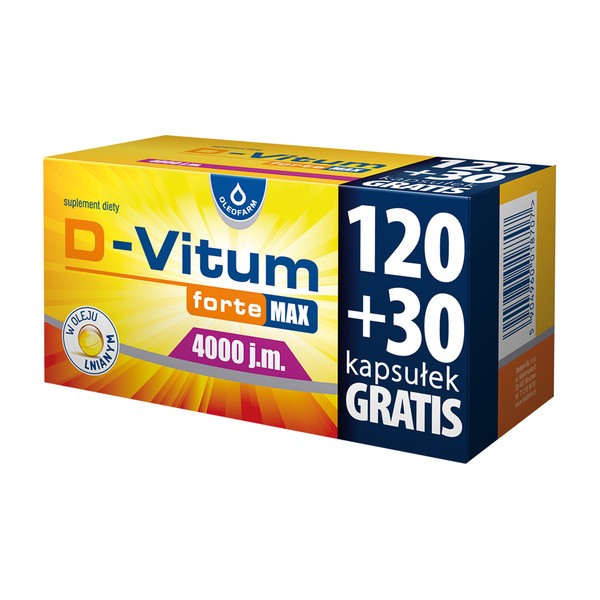 D-Vitum Forte Max 4000 j.m, kapsułki, 150 szt. (120 szt. + 30 szt. GRATIS)