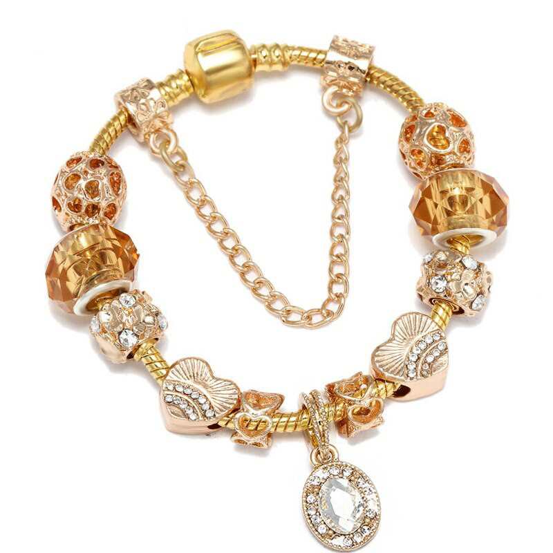 Styl europejski posrebrzane bransoletki urok z krysztal w zlotym kolorze wisiorki z koralikow Fit Fine bransoletki dla damska bizuteria na prezent