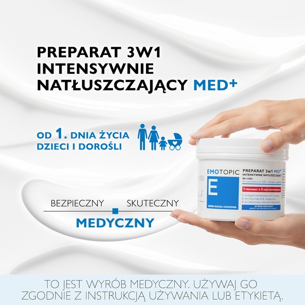 Emotopic Med+, preparat 3w1 intensywnie natłuszczający do ciała, do stosowania w AZS, łuszczycy, egzemie, 500 ml