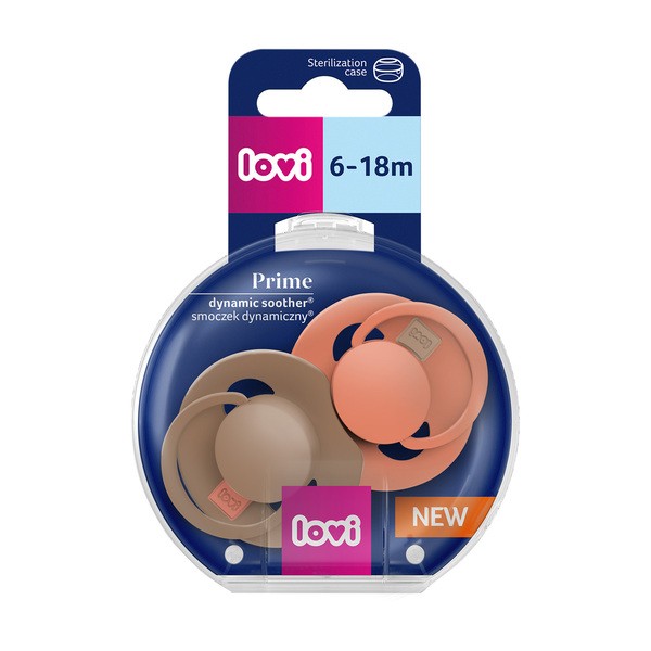 Canpol Lovi Prime, dynamiczny smoczek uspokajający silikonowy, 6-18 m Granola/Orange, 2 szt.