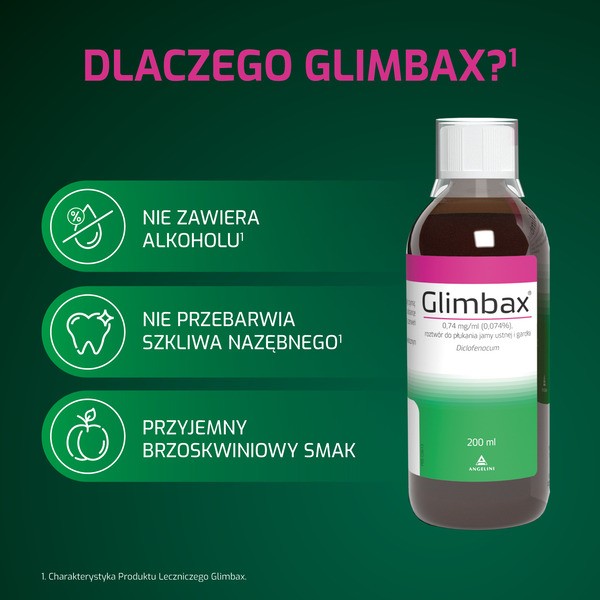 Glimbax, 0,74 mg / ml (0,074%), roztwór do płukania jamy ustnej i gardła, 200 ml