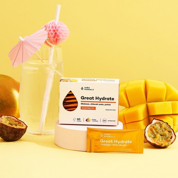 Aura Herbals Great Hydrate, saszetki z proszkiem, smak mango-marakuja, 10 szt.