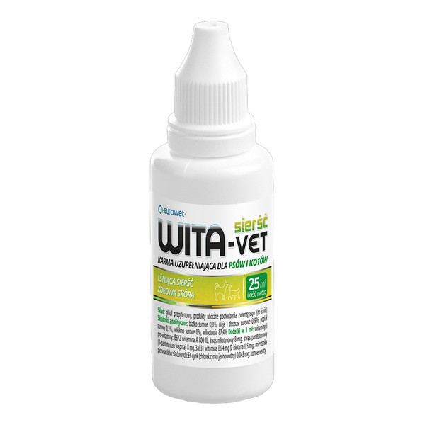 Wita-Vet Sierść, karma uzupełniająca dla psów i kotów, 25 ml