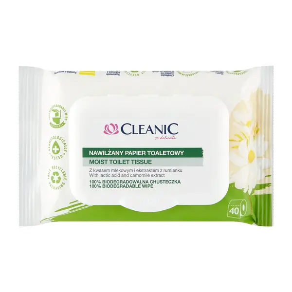 Cleanic, nawilżany papier toaletowy, rumianek, 40 szt.