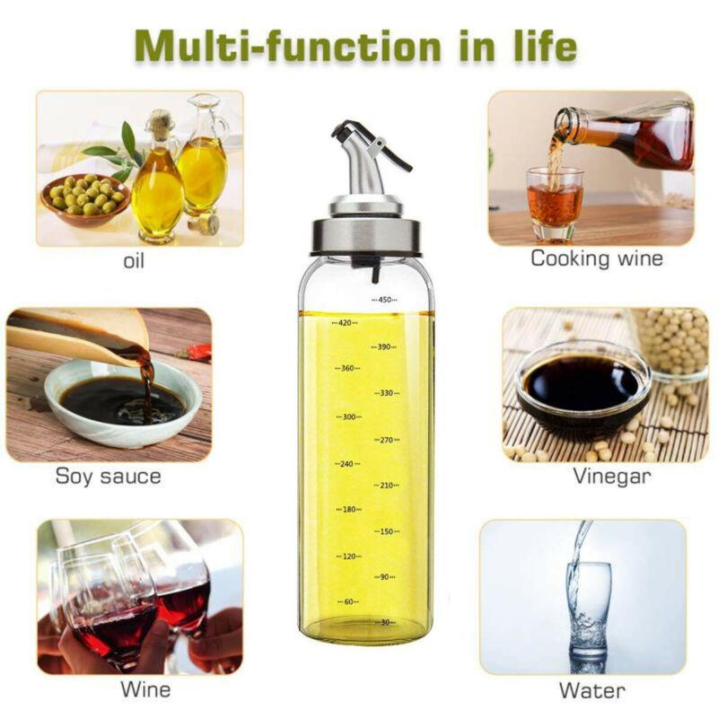 Przezroczysta szklana butelka na oliwę z oliwek, ocet, nalewak, szczelny dzióbek, dozownik, przyprawa, sos sojowy, butelki kuchenne, narzędzie kuchenne