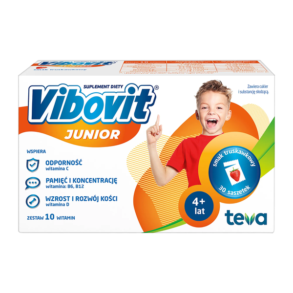 Vibovit Junior, proszek w saszetkach o smaku truskawkowym, 2 g, 30 szt.
