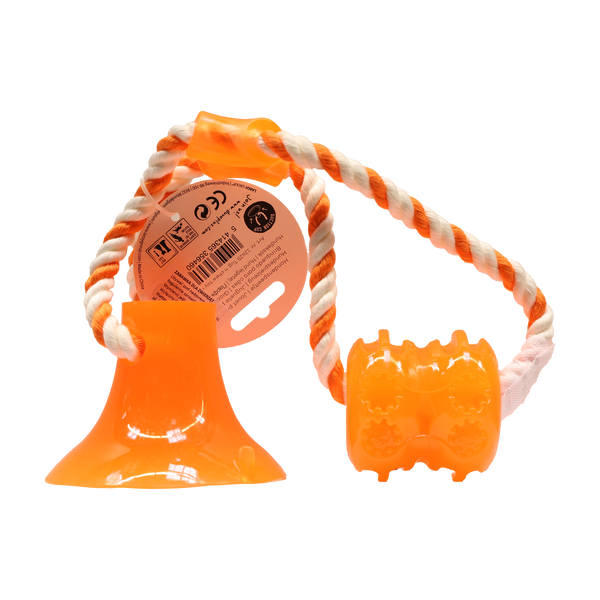 Duvoplus Tug 'n Chew Toy, zabawka dla psa z przyssawką i sznurkiem, pomarańczowy, 1 szt.