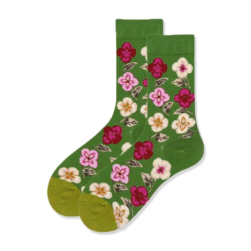 Nowe sportowe skarpetki damskie z nadrukiem w zielone kwiaty, europejskie i amerykańskie, męskie, bawełniane, hip-hopowe, modne skarpetki rurki dla par na cztery pory roku
