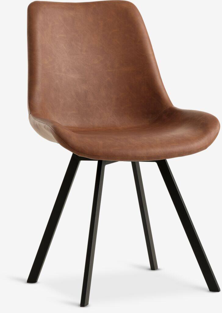 HYGUM drejelig spisebordsstol i øko-læder i cognac/sort