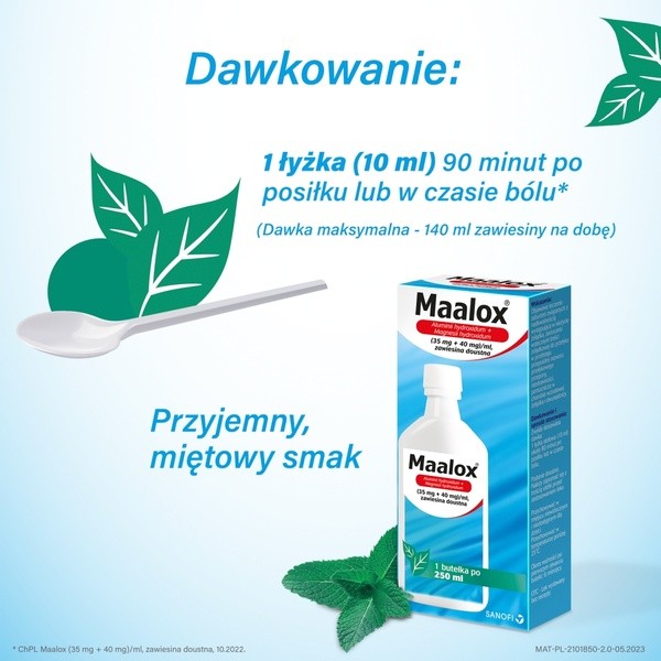 Maalox, (35 mg+40mg)/ml, zawiesina doustna, 250 ml
