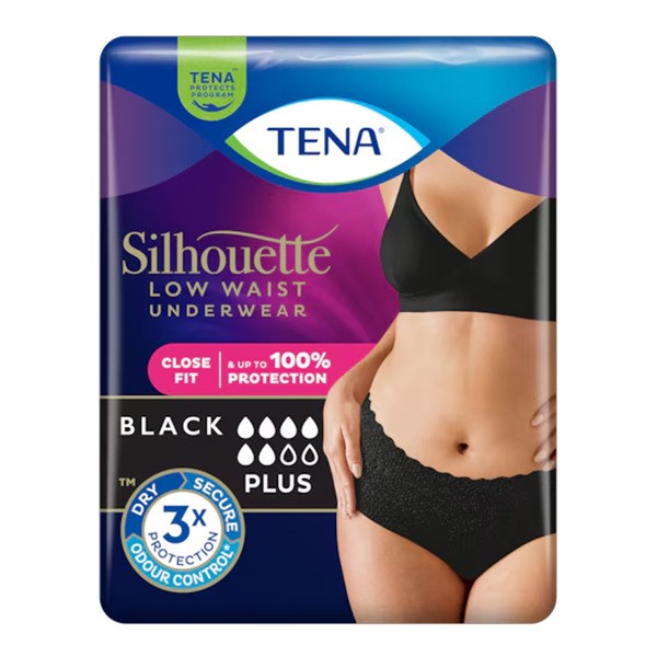 Tena Silhouette Plus, majtki chłonne, Black, rozmiar L, 10 szt.