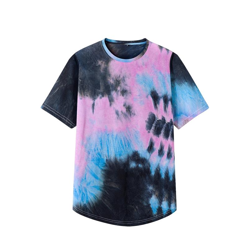 2020 Summer New Fashion Tie Dye T Shirt Men 100% Cotton O Neck Arc Hem Smart Casual Print Tshirt Hip Hop Tee Streetwear Top,442