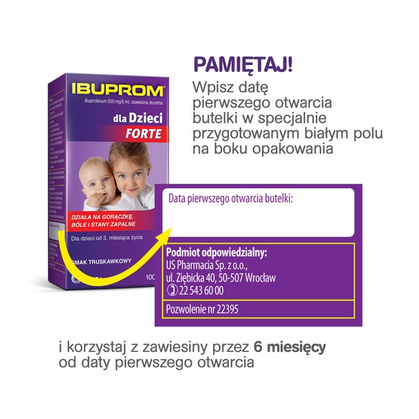 Ibuprom dla Dzieci Forte, 200 mg/5 ml, zawiesina doustna, 100 ml