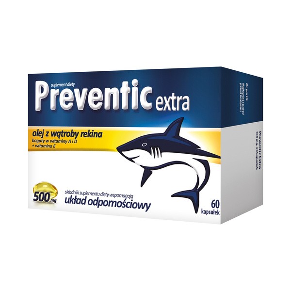 Preventic Extra 500, olej z wątroby rekina, kapsułki, 60 szt.