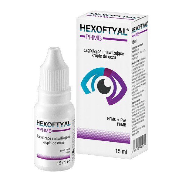 Hexoftyal PHMB, łagodzące i nawilżające krople do oczu, 15 ml