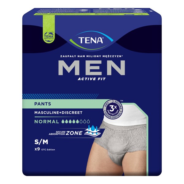 Tena Men Pants Normal OTC Edition, majtki chłonne, rozmiar S/M, grey, 9 szt.