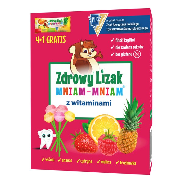 Zdrowy Lizak MniamMniam,(cytryna + malina + wiśnia +truskawka + ananas),5 szt.
