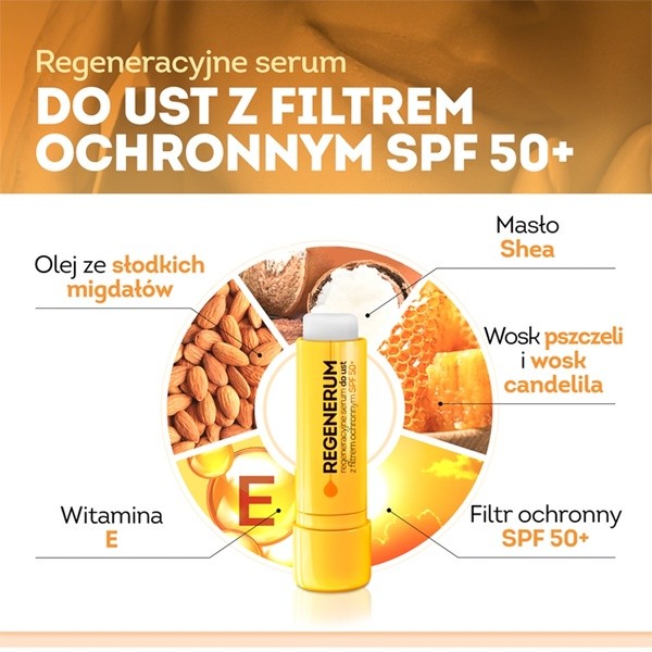 Regenerum, regeneracyjne serum do ust SPF50+, sztyft, 1 szt.