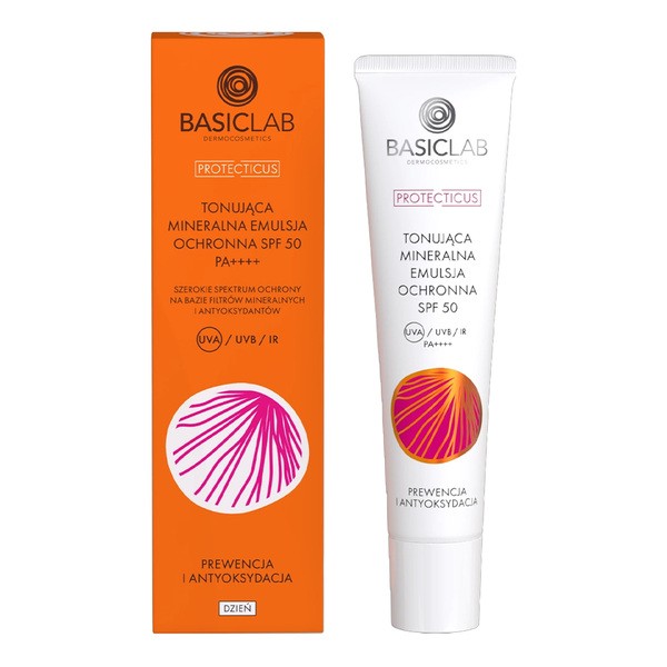 BasicLab Proteticus, tonująca mineralna emulsja SPF 50 PPD 19,8 Prewencja i Antyoksydacja, 40 ml