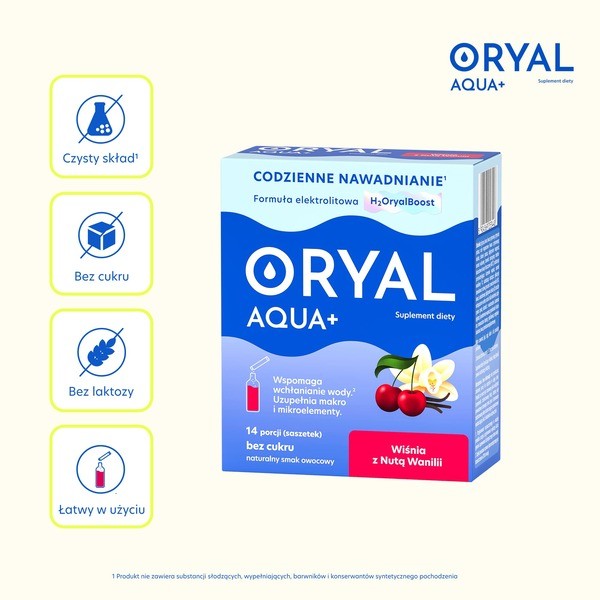 Oryal Aqua+, saszetki z proszkiem, smak wiśnia z nutą wanilii, 14 szt.