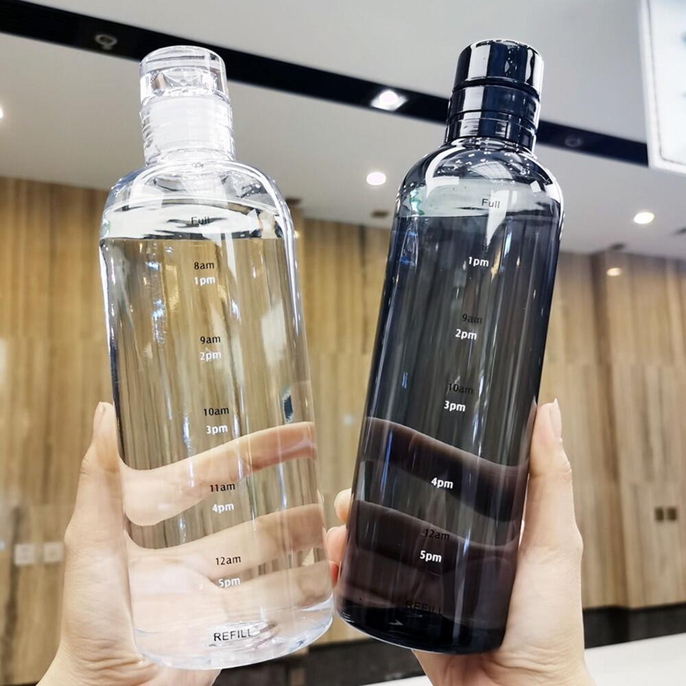 Butelka na wodę sportowa z podziałką czasową, przezroczysty kubek na wodę, duża pojemność, szczelny kubek na wodę, pojemnik na wodę do użytku na zewnątrz, 500 ml/750 ml