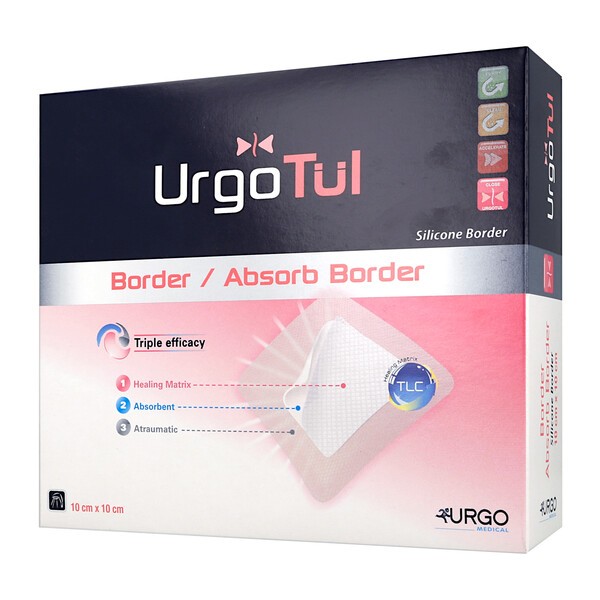 UrgoTul Absorb Border, opatrunek, 10 cm x 10 cm, 1 szt. (z opakowania 10 sztuk)