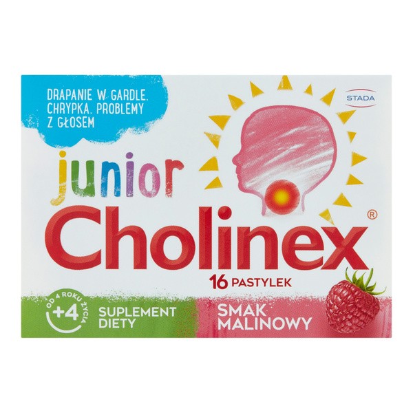 Cholinex Junior, pastylki do ssania, smak malinowy, 16 szt.