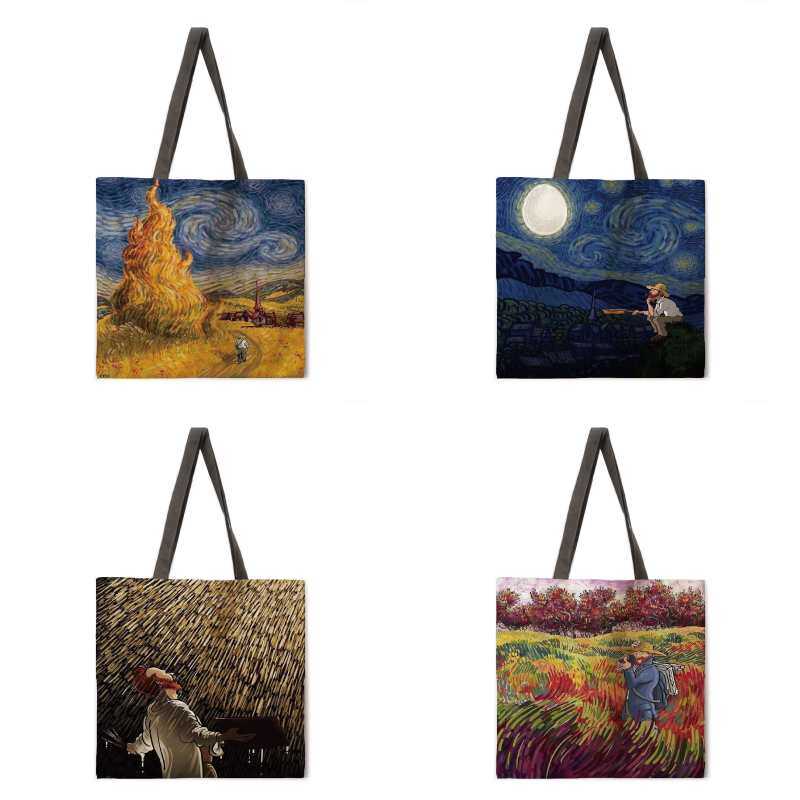 Van Gogh entre en scène avec ce sac cabas imprimé pour femme, ce sac à main décontracté, ce sac bandoulière pliable et ce sac de courses idéal pour les activités de plein air à la plage.