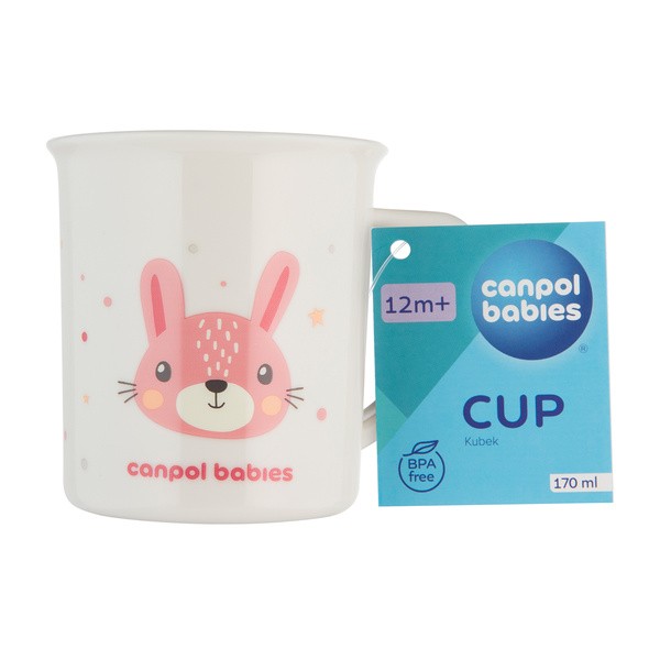 Canpol Babies, kubek plastikowy z uchem dla dziecka Cute Animals, 170 ml, różowy, 1 szt.