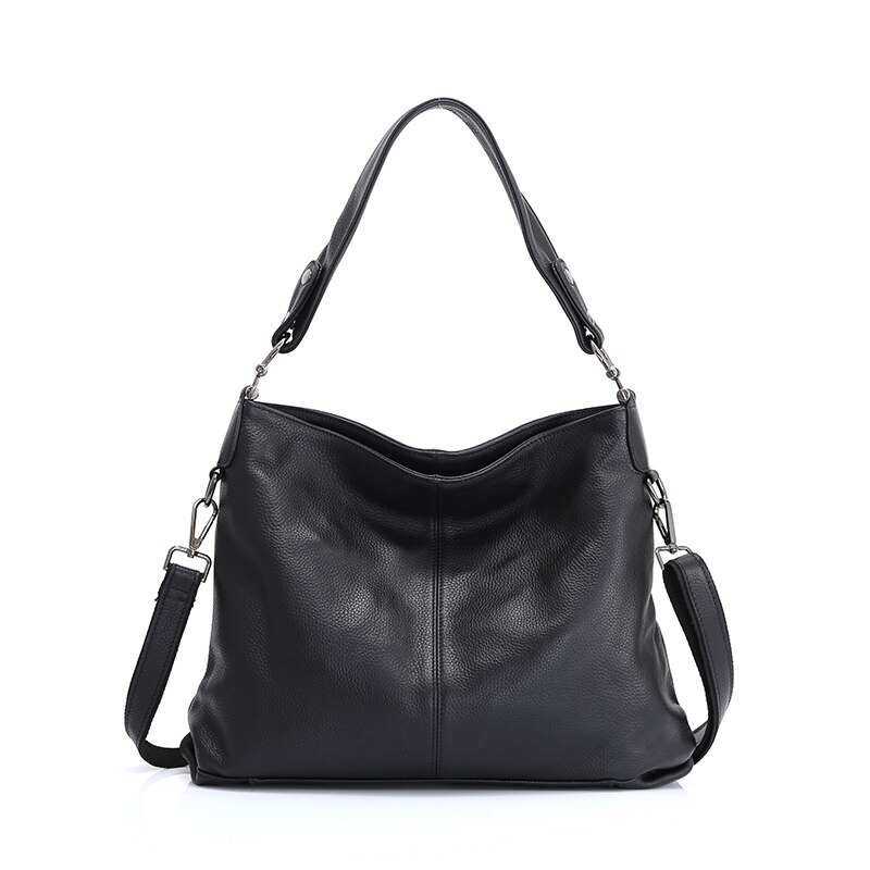 Sac cabas noir décontracté en cuir véritable 100% pour femme, collection 2020, sac bandoulière de haute qualité.