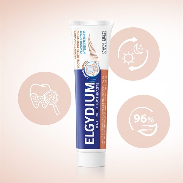 Elgydium, przeciwpróchnicowa pasta do zębów z kompleksem Fluorinol Protect+, 75 ml