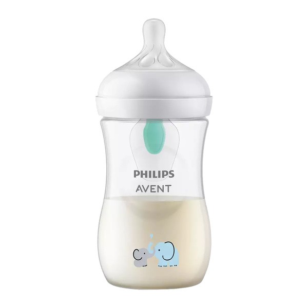 Avent, butelka responsywna dla niemowląt z nakładką antykolkową AirFree, Natural, słoń, 260 ml, 1 szt.