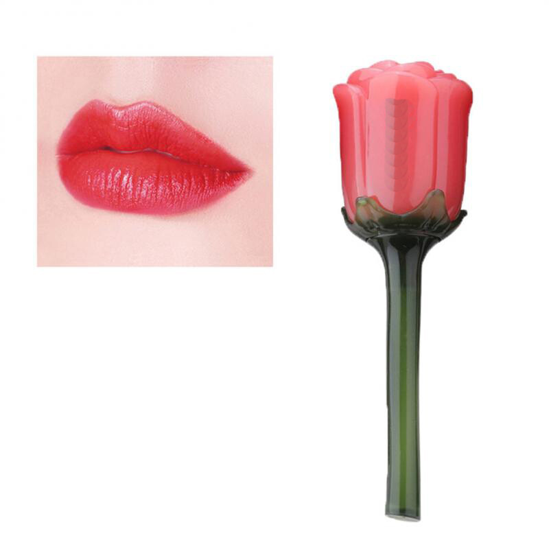 Glaseado labial hidratante de rosa, lápiz labial con efecto espejo, textura mate, brillo labial resistente, de larga duración, labios rojos sexy, maquillaje TSLM1