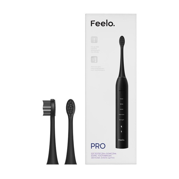 Zestaw Feelo Pro, szczoteczka soniczna black z etui, 1 szt. + końcówki Standard do szczoteczki sonicznej, 2 szt.