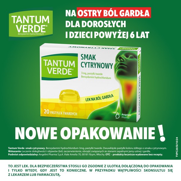 Tantum Verde smak cytrynowy, 3 mg, pastylki twarde, 20 szt.