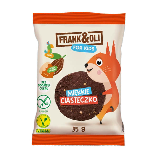 Frank&Oli For kids, kakao & orzech laskowy, miękkie ciasteczko, 35 g