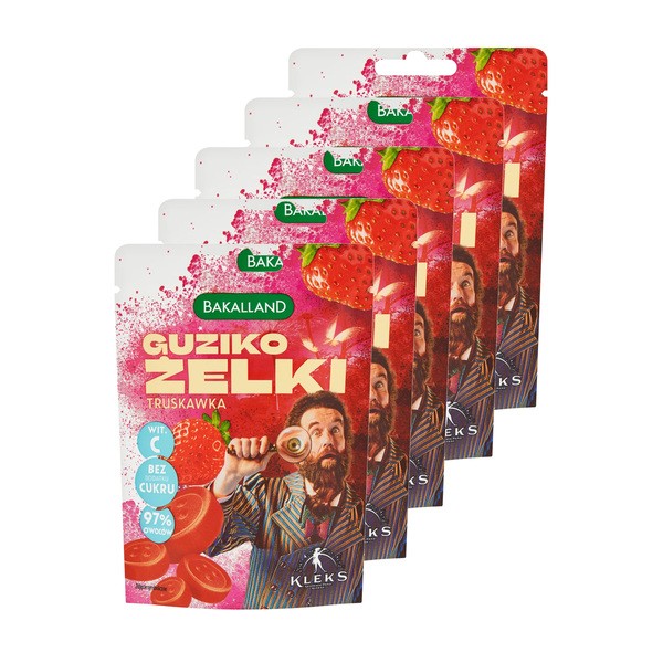 Zestaw 5x Bakalland Guziko Żelki, Kleks, truskawka, 34 g