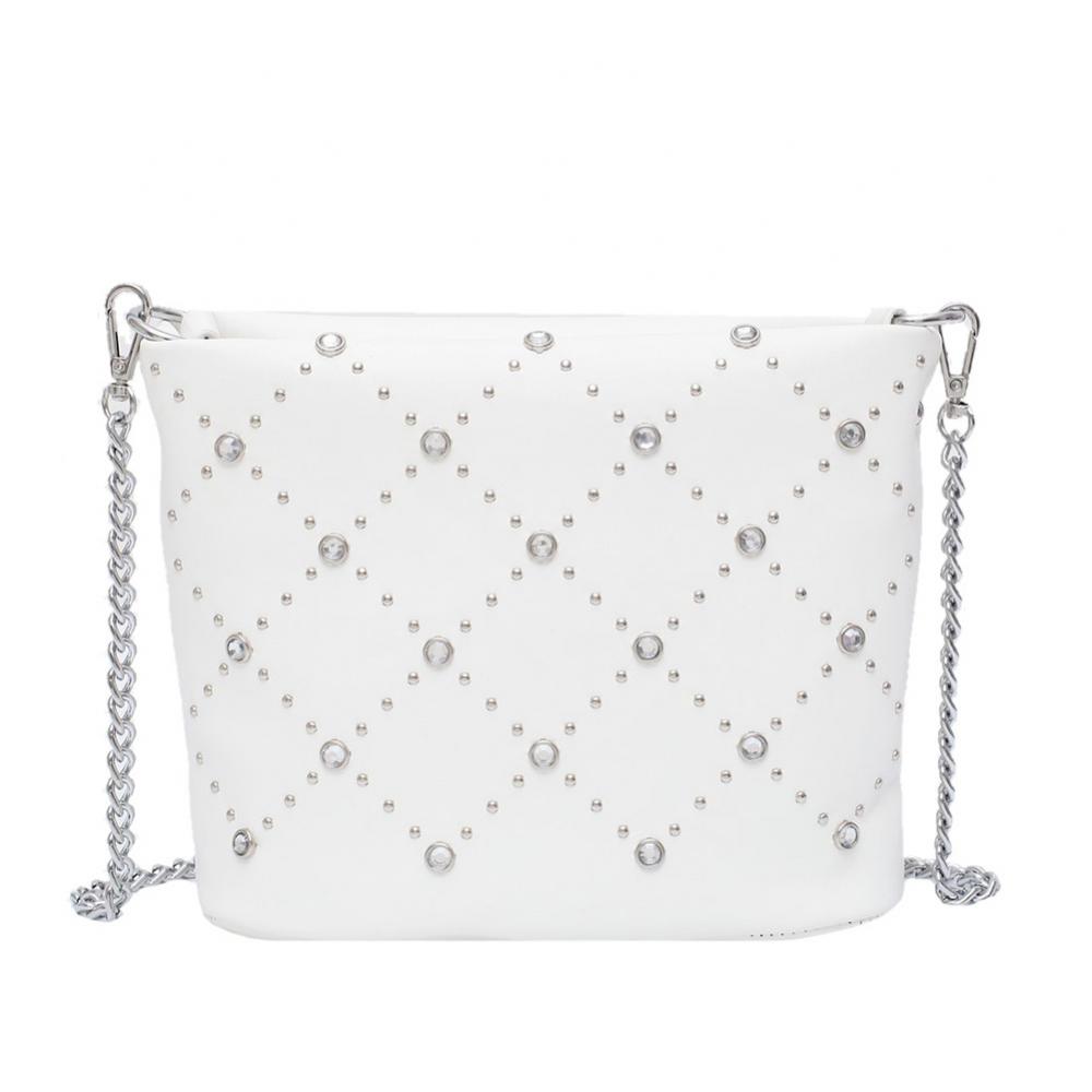 Lær Diamanter Skuldervesker Kvinner Dame Elegant Kjede Crossbody Bøtteveske Ren Farge Kjede Messenger Glidelåsvesker