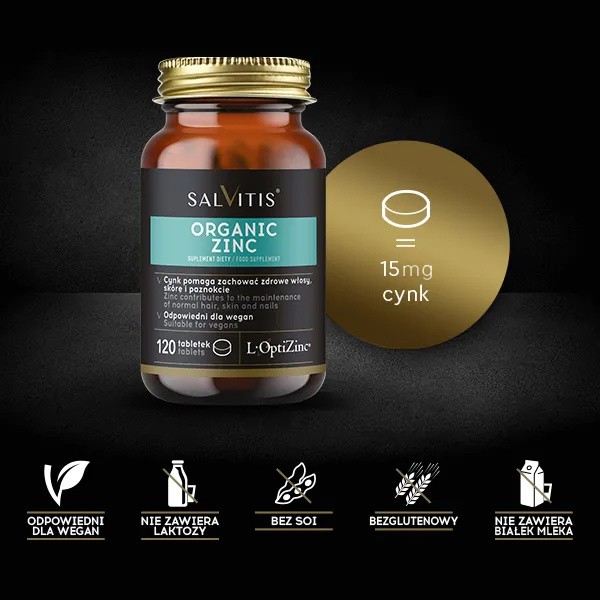 Salvitis Organic Zinc (Cynk organiczny), tabletki powlekane, 120 szt.
