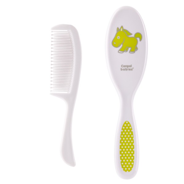 Canpol Babies, Zestaw szczotka z miękkim włosiem i grzebień  dla niemowląt, zielony, 1 szt.
