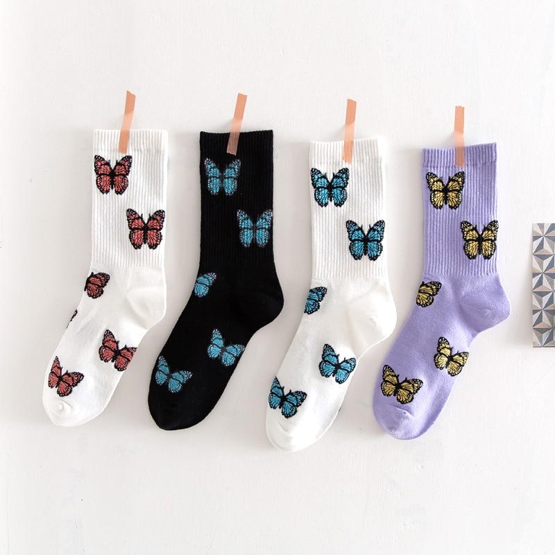 3 Pairs/set New Butterfly Socks Women Streetwear Harajuku Crew Women Socks Fashion EU Size 35 40  Dropshipping Supply