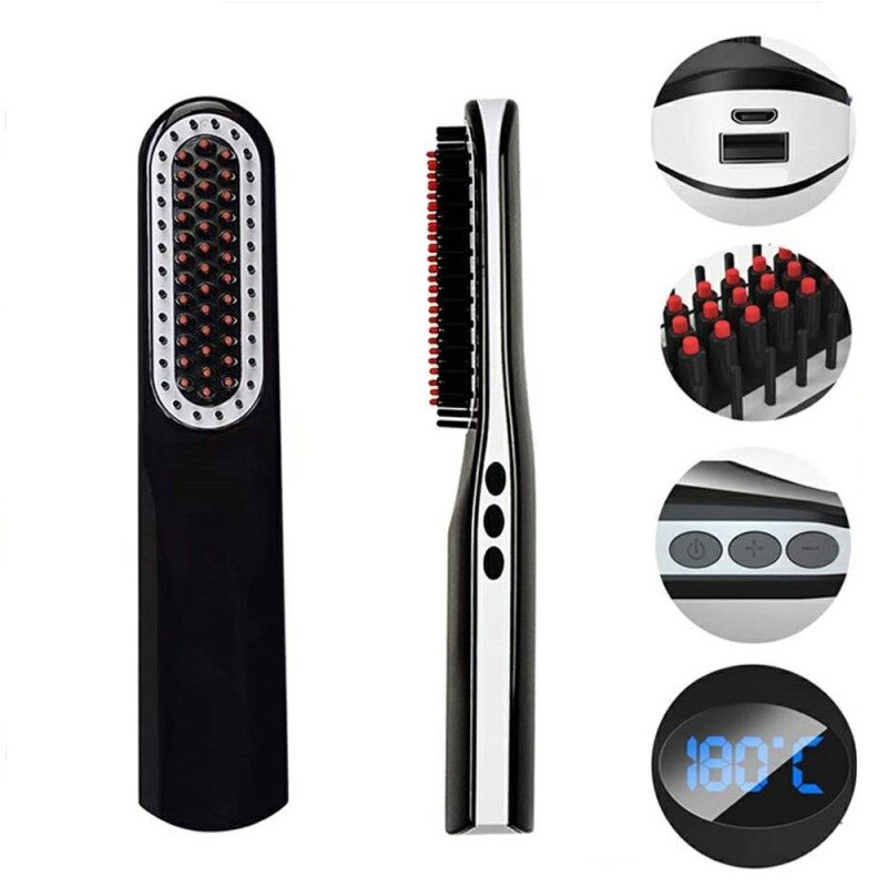 USB Wireless Charging Electric Hair Brush Straight Comb Anti scald Hair Strengthener Men and Women Straightener Beard Brush